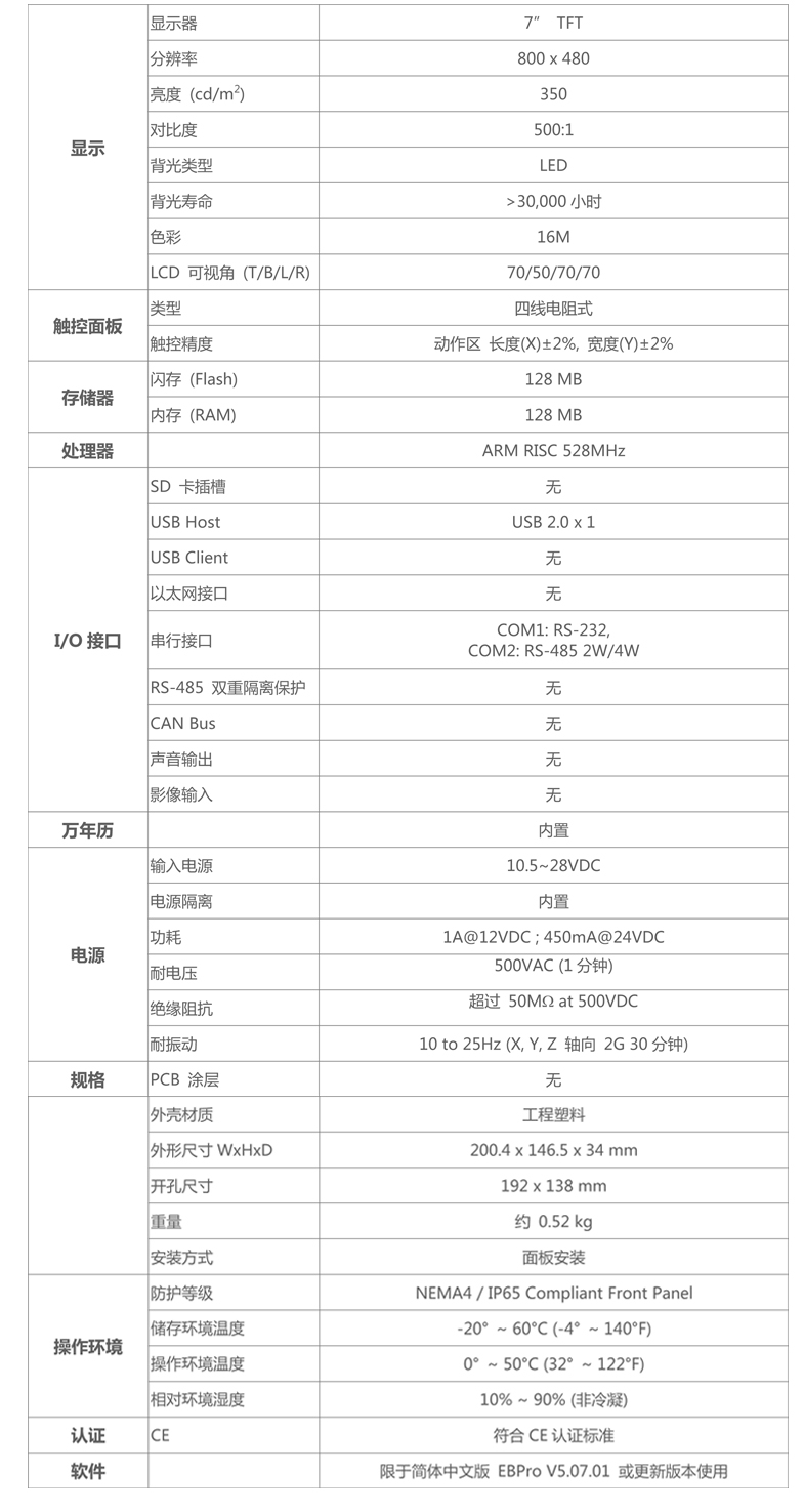 威綸通觸摸屏TK6071iQ的產品詳細規(guī)格